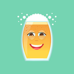 Character glass with beer, foam and bubbles. Emotional icon. Embarrassed smile, in love, dear. To the day of the Oktoberfest. Stickers for messenger and other communications. Cartoon style.