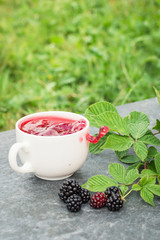Cup of tea and blackberry