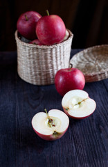 red apples from a garden in  basket