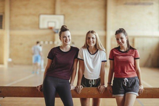 Portrait of Girlfriends at School Gym