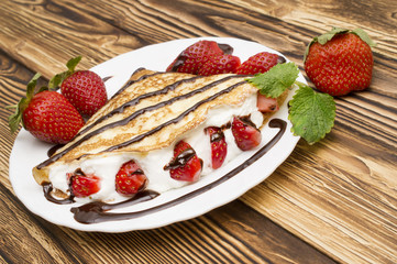 Crepes with Banana and strawberries