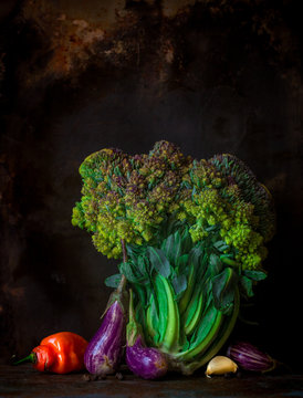 Still life with broccoli and Eggplant