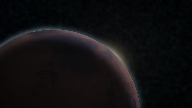 Animated sunrise on Mars planet. 3D Animation. Data: NASA/JPL.