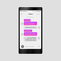 Social network chat concept. Messenger application window. Chatting and messaging app concept. Modern and simple design Messenger chat app for a smartphone. Vector
