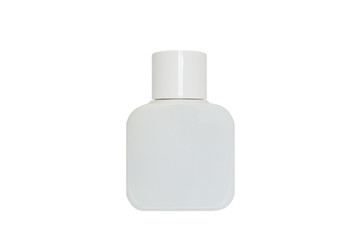 White Bottle of perfume isolated on a white background.