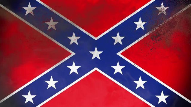 Closeup Grunge Confederate Flag with Blood and Smoke Waving in the Wind - 4K Animation
