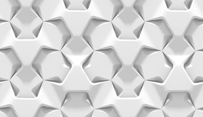 White abstract hexagonal geometric pattern. Origami paper style. 3D rendering seamless texture.