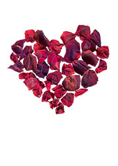 Heart of dried withered rose petals