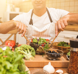 Chef man cooking in the kitchen.