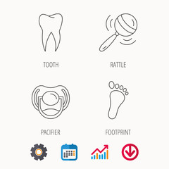 Pacifier, footprint and dental tooth icons.
