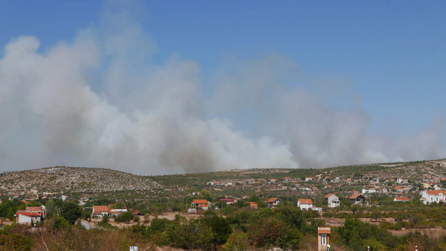 ZADAR, CROATIA - August 21, 2017: series of wildfires devastating the land near tourist resorts, picture taken near Benkovac and Krka National Park