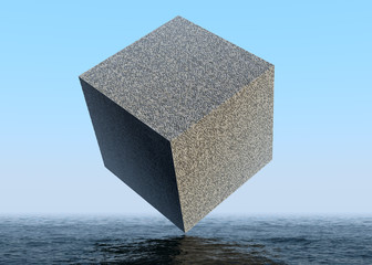 large cube hanging above the ocean surface © alexyz3d