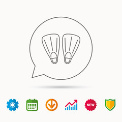 Swimming flippers icon. Diving sign.