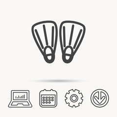 Swimming flippers icon. Diving sign.