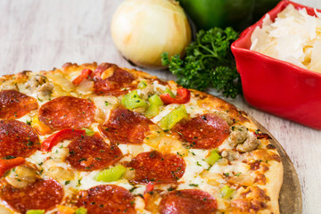 Pepperoni Pizza With Onion Cheese and Parsley