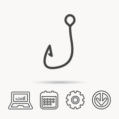 Fishing hook icon. Fisherman equipment sign.