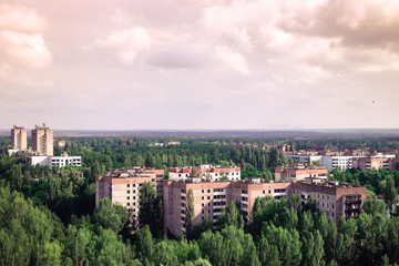 Obraz premium View of the ghost-town of Pripyat from the 16th floor of an abandoned building