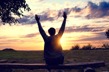 Fototapeta premium Happy Man at Sunset