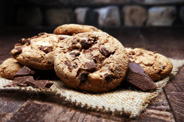 Chocolate chip cookies on table freshly baked