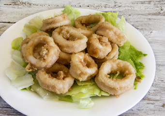 
Fried calamari served on a plate