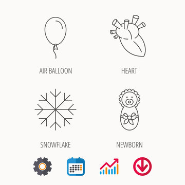 Newborn, heart and air balloon icons.