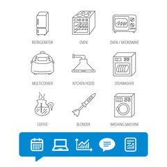 Microwave oven, washing machine and blender.
