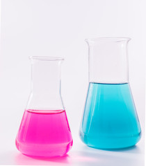 science and clinic background. Chemical and Medical laboratory research.  laboratory beakers with...