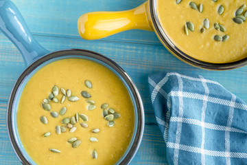 Homemade fresh pumpkin squash soup