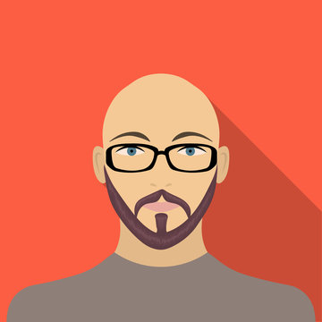 The Face Of A Bald Man With Glasses, With A Beard And Mustache. The Face Of A Man Single Icon In Flat Style Vector Symbol Stock Illustration Web.