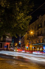 Night Lviv cityscape with long exposure in Ukraine
