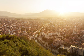 old and cultural city of Prizren, Kosovo in the evening sunshine