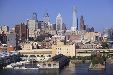 Philadelphia skyline viewed from Delaware River, USA