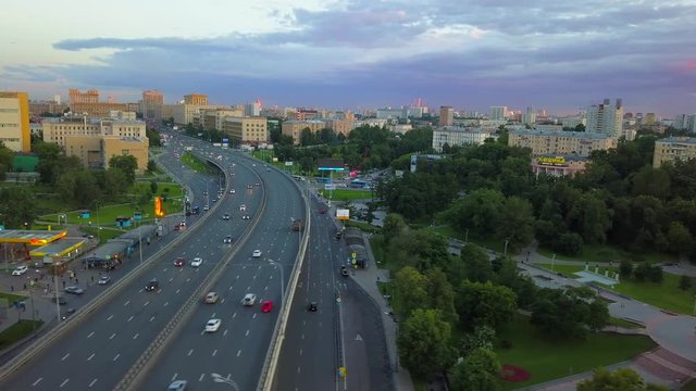 Aerial view on a Moscow road traffic
