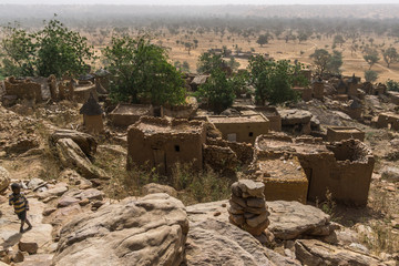 Dogon buildings in the Bandiagara Escarpment in the sahel of Mali