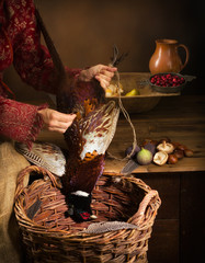 Plucking hunting scene