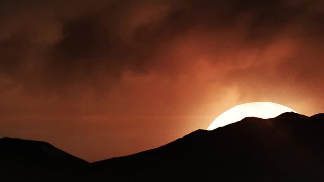 Beautiful sand dunes in the Sahara desert. Beautiful sunset in the mountains. Colorful landscape with sun, sinrise or sunrays and blue sky animation