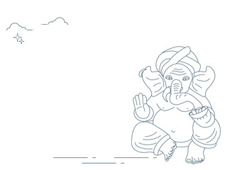 Vector line art or linear illustration of Hindu god lord Ganesha also known as Ganapati, Vinayaka and Binayak. Also could be used as Ganesha illustration for diwali festival.