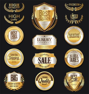 Golden badges and labels retro design collection