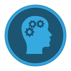App Icon blau Kopf im Profil mit Zahnrädern