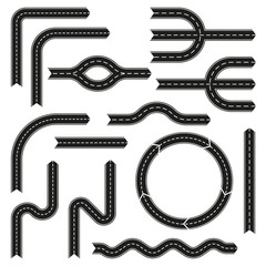 Road design elements set. Asphalt road with arrows. Vector illustration.