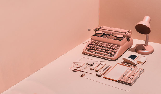 Pink typewriter and office supply