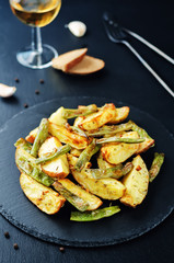 Garlic herb roasted potatoes and green beans