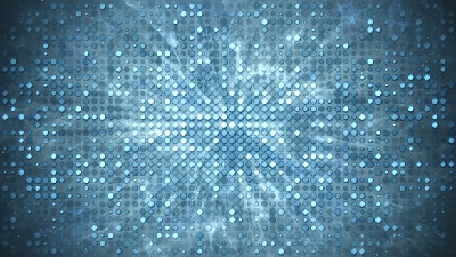 Blue circle light bulbs and smoke. Disco party and nightclub concept. Computer generated seamless loop absrtact background 4k (4096x2304)
