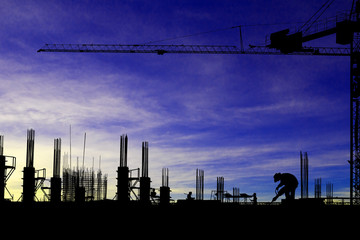 Silhouette images of construction sites