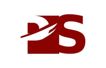PS Red  Negative Space Square Swoosh Letter Logo