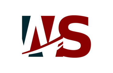 WS Red  Negative Space Square Swoosh Letter Logo