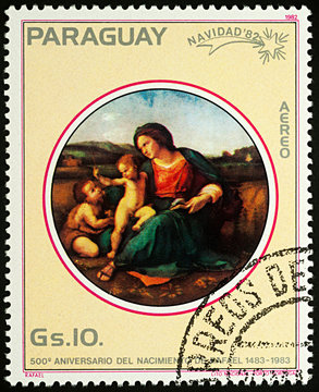 Painting "Alba Madonna" by Raphael on postage stamp