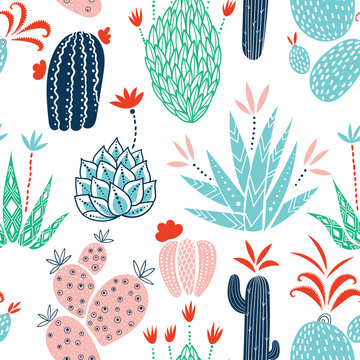 Cacti seamless vector background