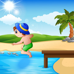 Jumping boy in seashore