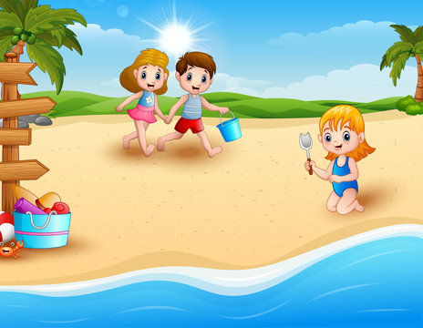 Children playing at the beach